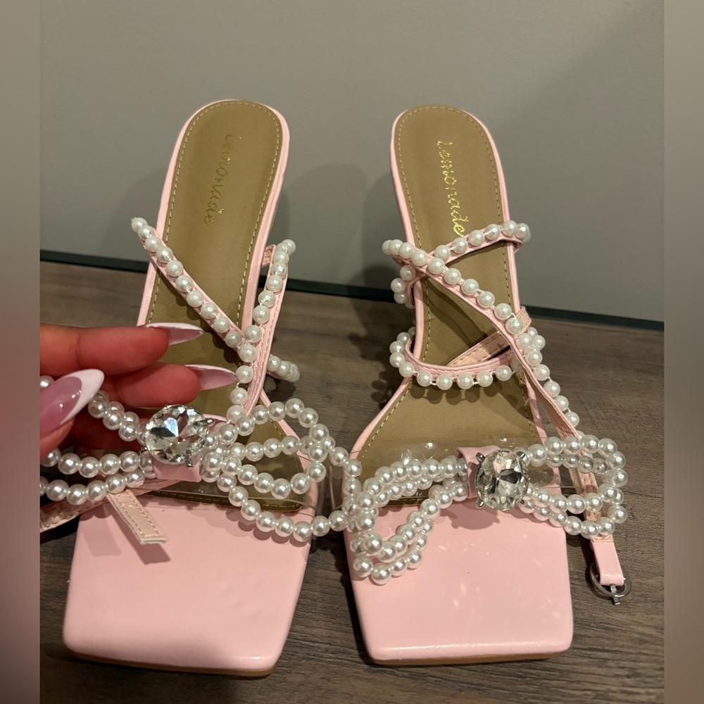 Pink Pearl Embellished Women's Heels